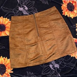 Brown Suede Skirt with Front Zipper